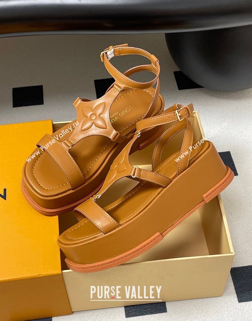 Louis Vuitton Maya Platform Sandals 5cm in Calf Leather Brown 2025 0606 (MD-250607070)