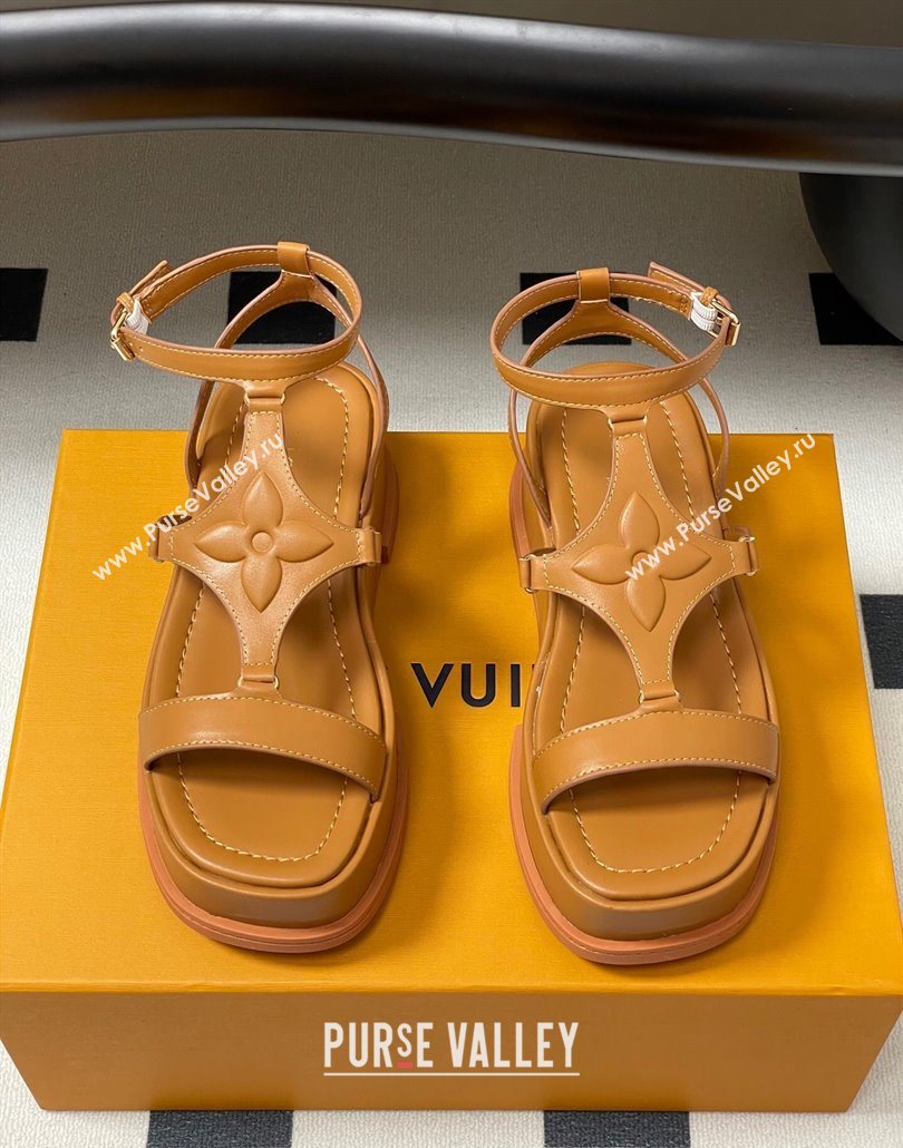 Louis Vuitton Maya Platform Sandals 5cm in Calf Leather Brown 2025 0606 (MD-250607070)