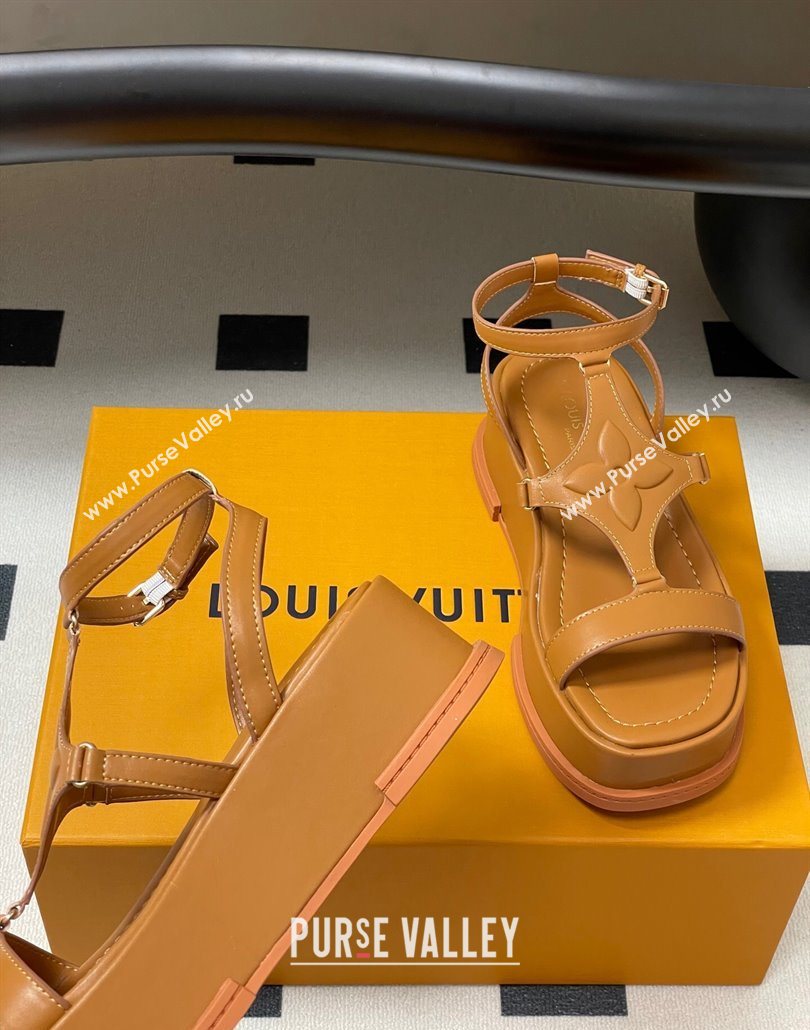Louis Vuitton Maya Platform Sandals 5cm in Calf Leather Brown 2025 0606 (MD-250607070)