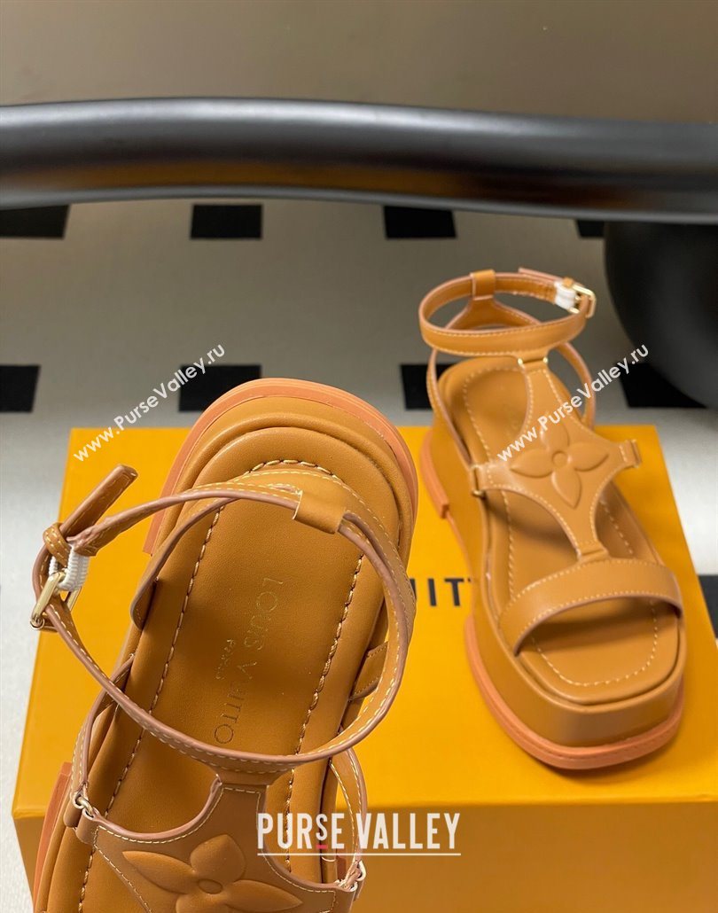 Louis Vuitton Maya Platform Sandals 5cm in Calf Leather Brown 2025 0606 (MD-250607070)