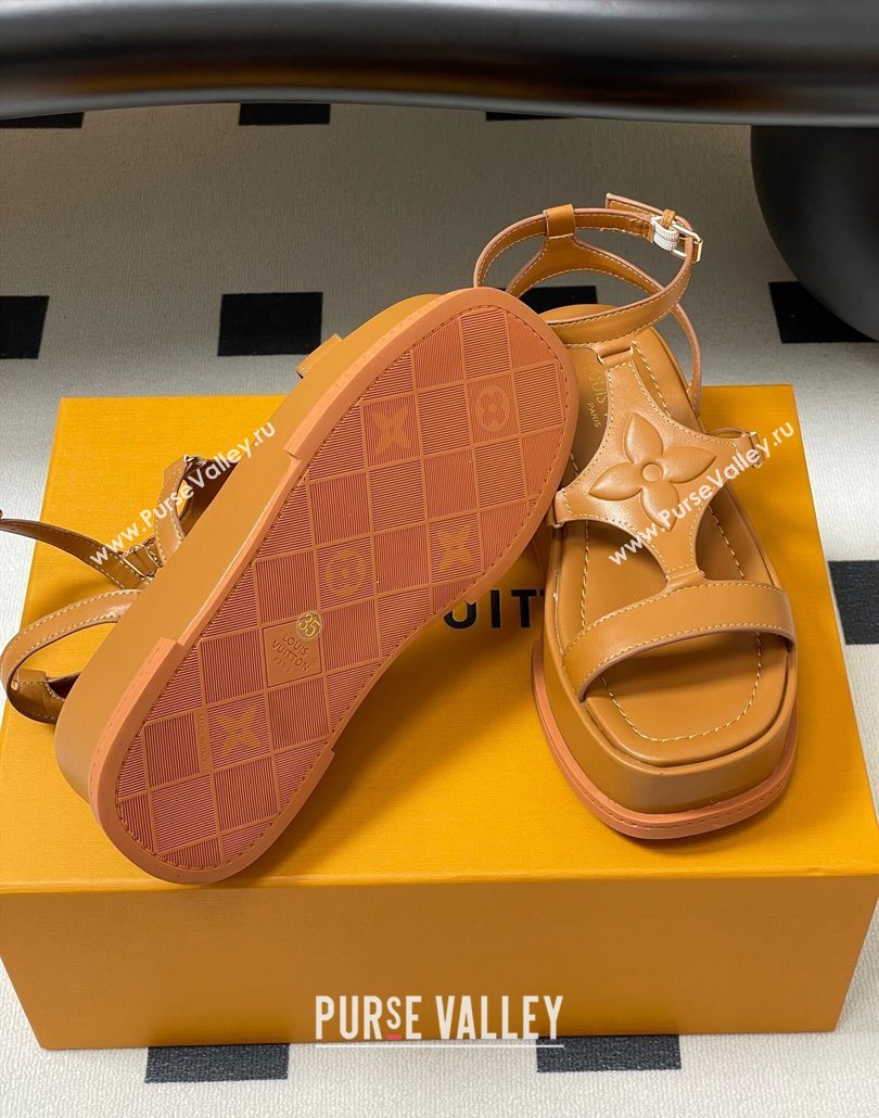 Louis Vuitton Maya Platform Sandals 5cm in Calf Leather Brown 2025 0606 (MD-250607070)