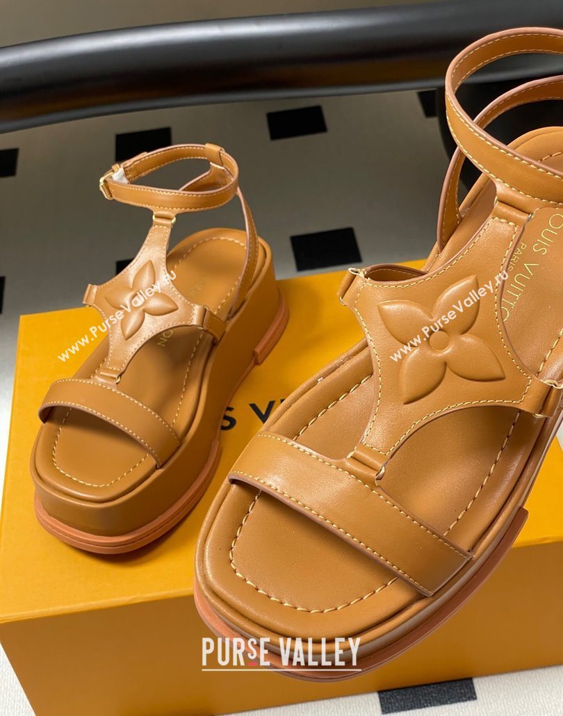 Louis Vuitton Maya Platform Sandals 5cm in Calf Leather Brown 2025 0606 (MD-250607070)