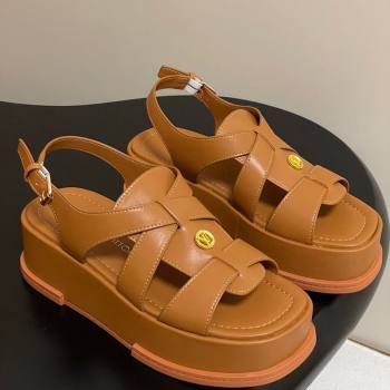 Louis Vuitton Maya Flatform Sandals 5cm in Calf Leather Brown 2025 1ACYJL (MD-250607055)