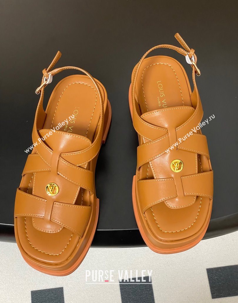 Louis Vuitton Maya Flatform Sandals 5cm in Calf Leather Brown 2025 1ACYJL (MD-250607055)