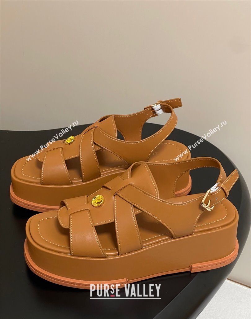 Louis Vuitton Maya Flatform Sandals 5cm in Calf Leather Brown 2025 1ACYJL (MD-250607055)