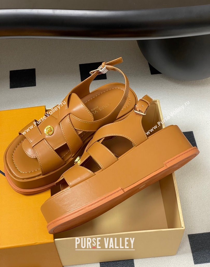 Louis Vuitton Maya Flatform Sandals 5cm in Calf Leather Brown 2025 1ACYJL (MD-250607055)