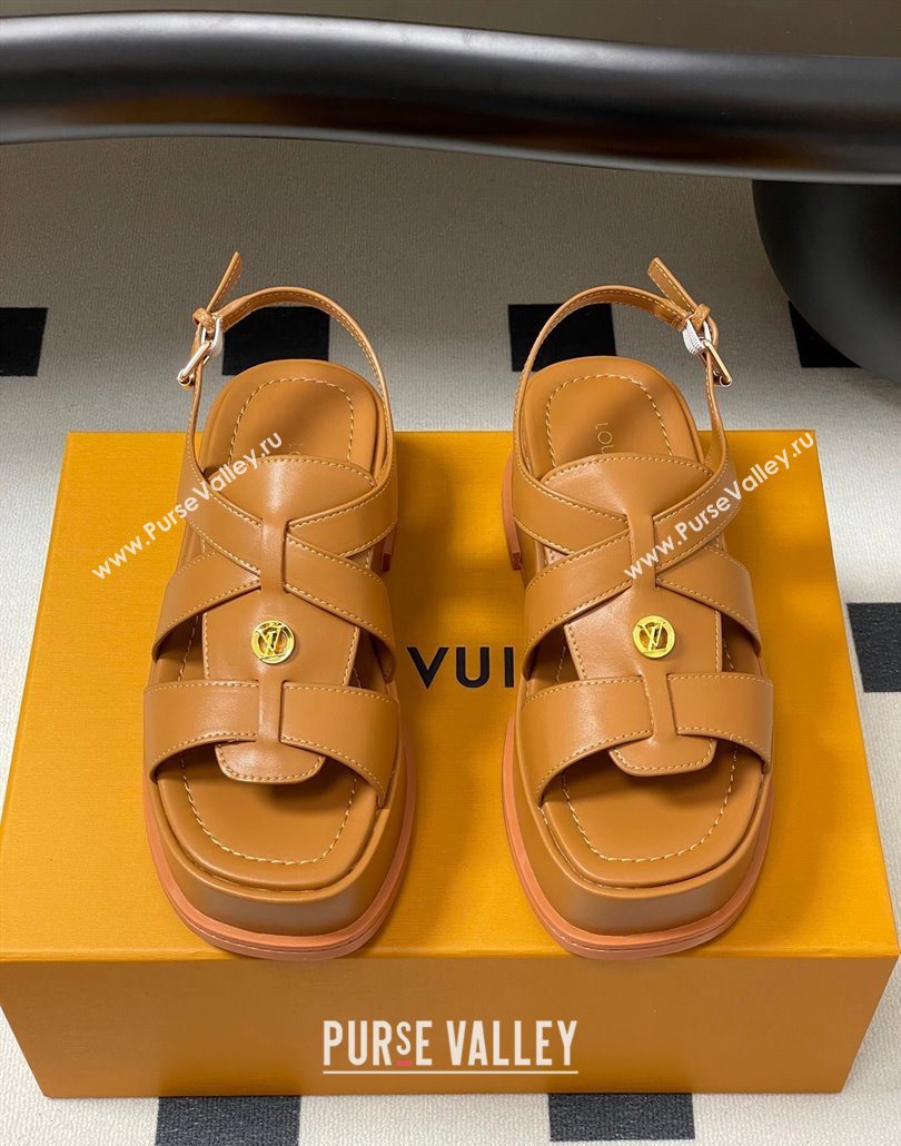 Louis Vuitton Maya Flatform Sandals 5cm in Calf Leather Brown 2025 1ACYJL (MD-250607055)