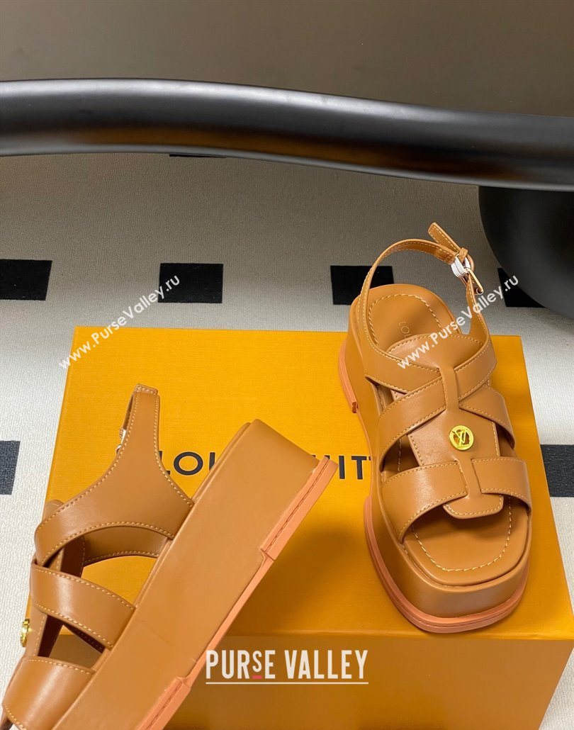 Louis Vuitton Maya Flatform Sandals 5cm in Calf Leather Brown 2025 1ACYJL (MD-250607055)