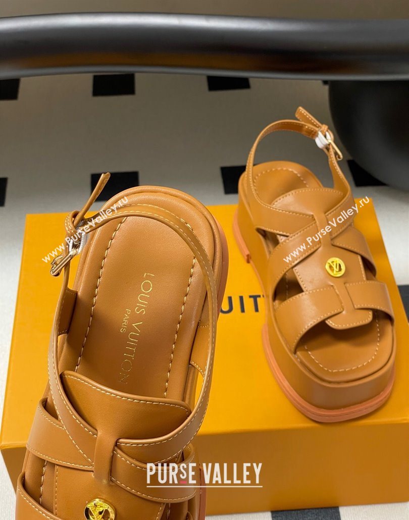 Louis Vuitton Maya Flatform Sandals 5cm in Calf Leather Brown 2025 1ACYJL (MD-250607055)