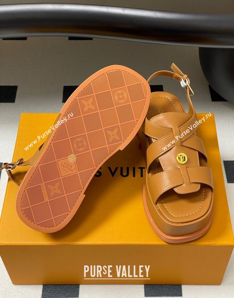 Louis Vuitton Maya Flatform Sandals 5cm in Calf Leather Brown 2025 1ACYJL (MD-250607055)