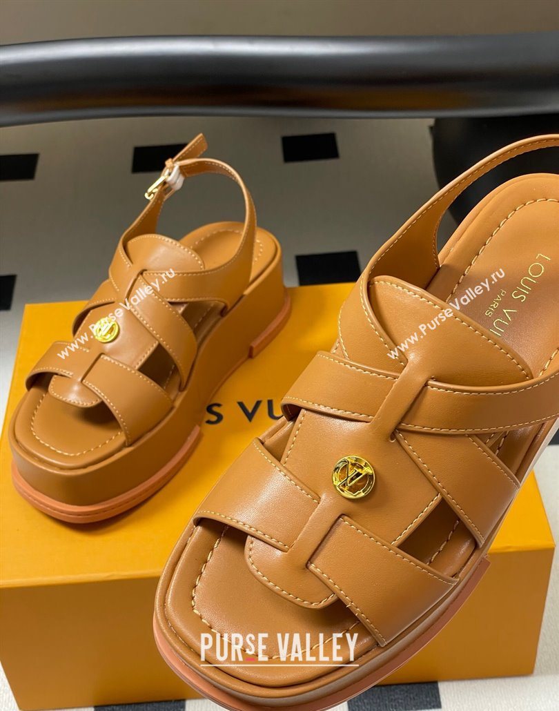 Louis Vuitton Maya Flatform Sandals 5cm in Calf Leather Brown 2025 1ACYJL (MD-250607055)