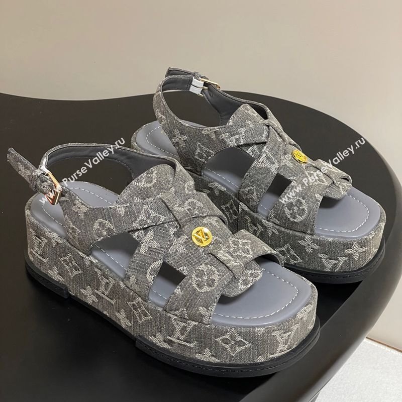 Louis Vuitton Maya Flatform Sandals 5cm in Monogram Denim Grey 2025 1ACYJL (MD-250607058)
