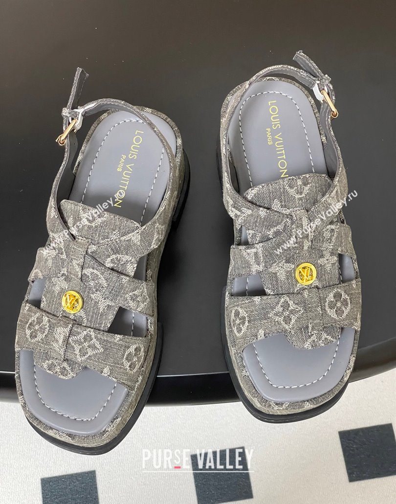 Louis Vuitton Maya Flatform Sandals 5cm in Monogram Denim Grey 2025 1ACYJL (MD-250607058)