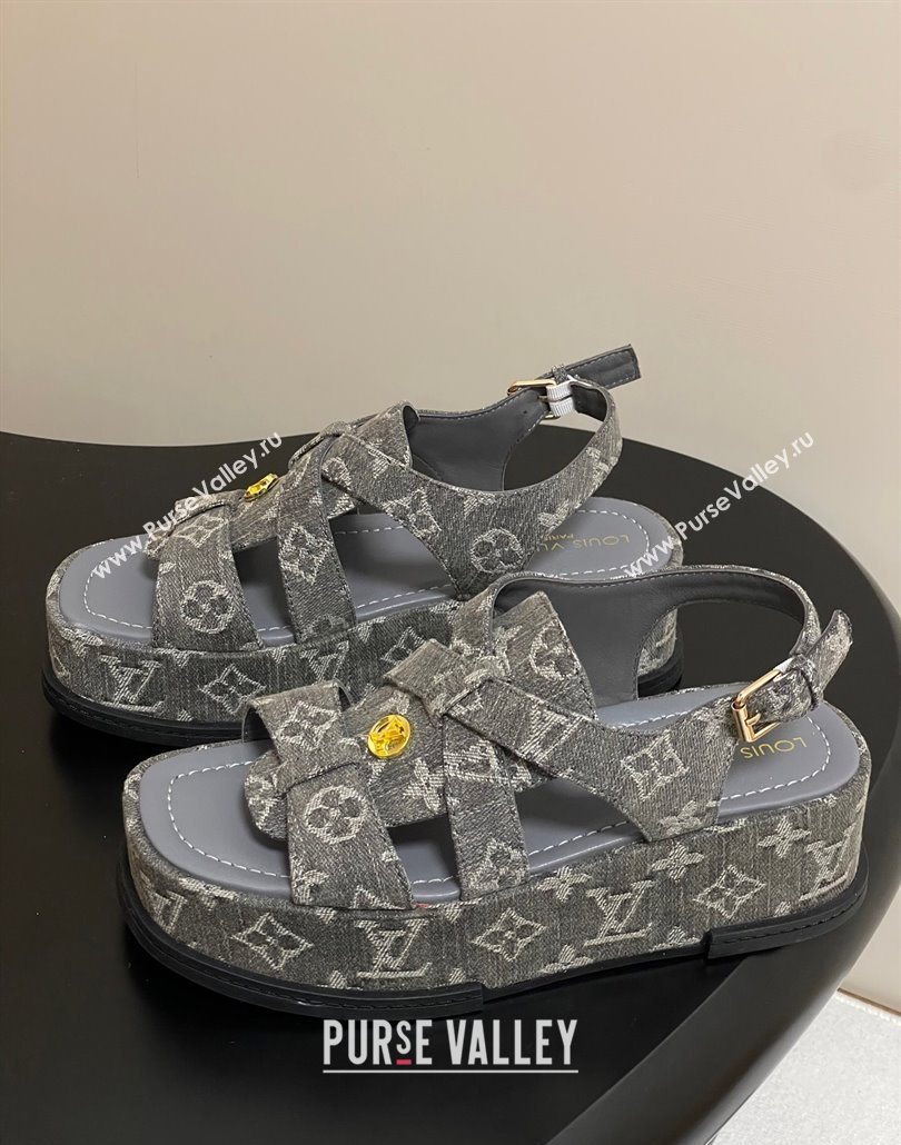 Louis Vuitton Maya Flatform Sandals 5cm in Monogram Denim Grey 2025 1ACYJL (MD-250607058)