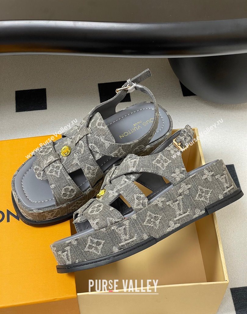 Louis Vuitton Maya Flatform Sandals 5cm in Monogram Denim Grey 2025 1ACYJL (MD-250607058)