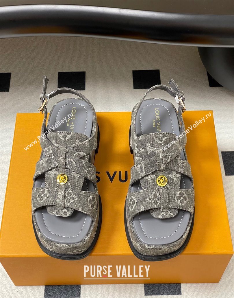 Louis Vuitton Maya Flatform Sandals 5cm in Monogram Denim Grey 2025 1ACYJL (MD-250607058)