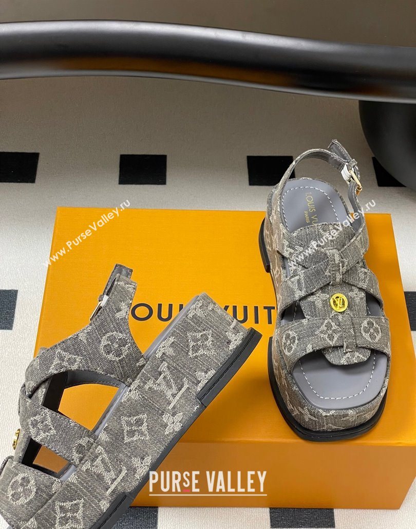 Louis Vuitton Maya Flatform Sandals 5cm in Monogram Denim Grey 2025 1ACYJL (MD-250607058)