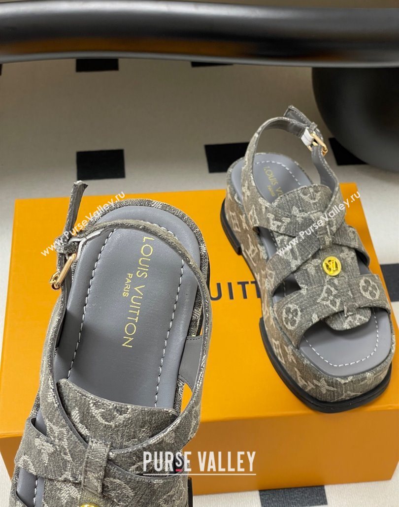 Louis Vuitton Maya Flatform Sandals 5cm in Monogram Denim Grey 2025 1ACYJL (MD-250607058)