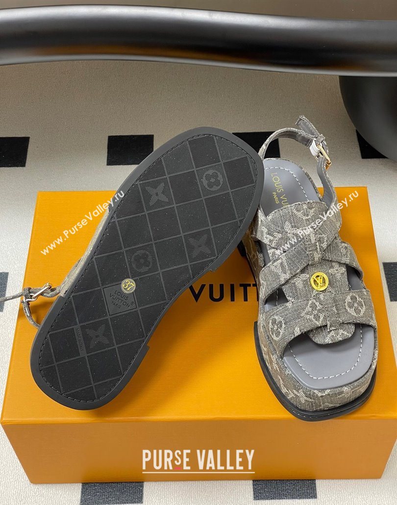 Louis Vuitton Maya Flatform Sandals 5cm in Monogram Denim Grey 2025 1ACYJL (MD-250607058)