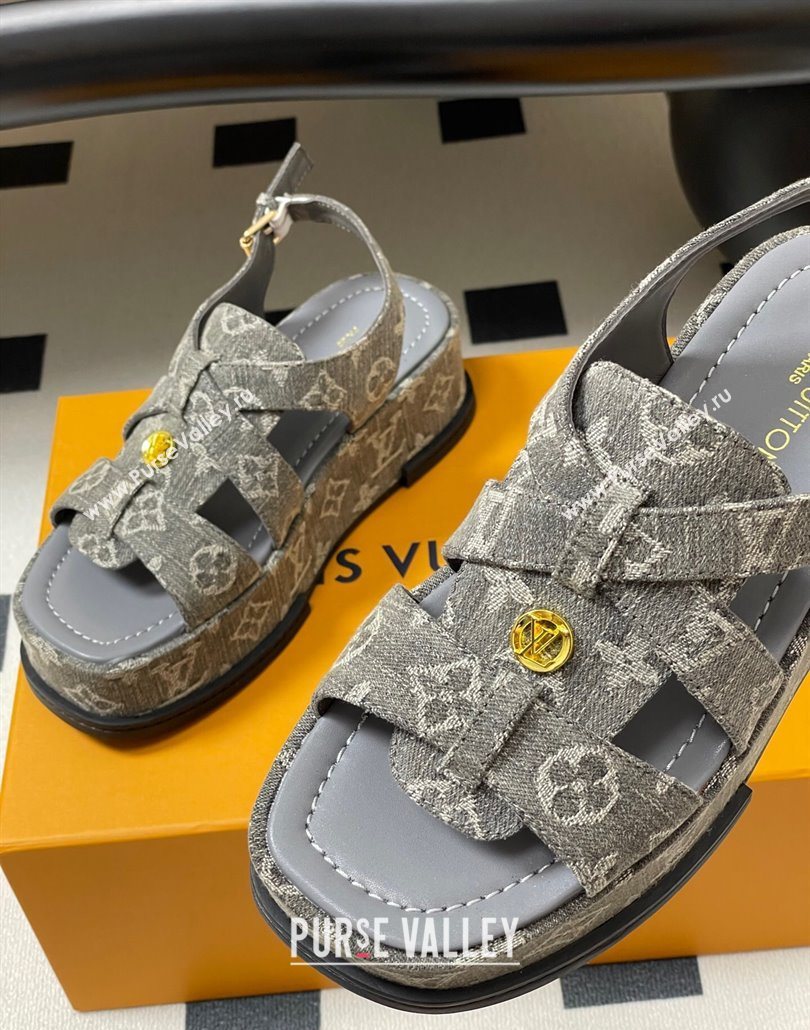 Louis Vuitton Maya Flatform Sandals 5cm in Monogram Denim Grey 2025 1ACYJL (MD-250607058)
