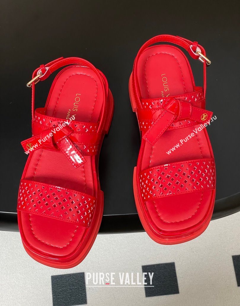 Louis Vuitton Maya Platform Comfort Sandals 5cm in Perforated Patent Leather with Bow Red 2025 (MD-250607073)