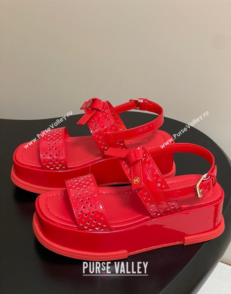 Louis Vuitton Maya Platform Comfort Sandals 5cm in Perforated Patent Leather with Bow Red 2025 (MD-250607073)