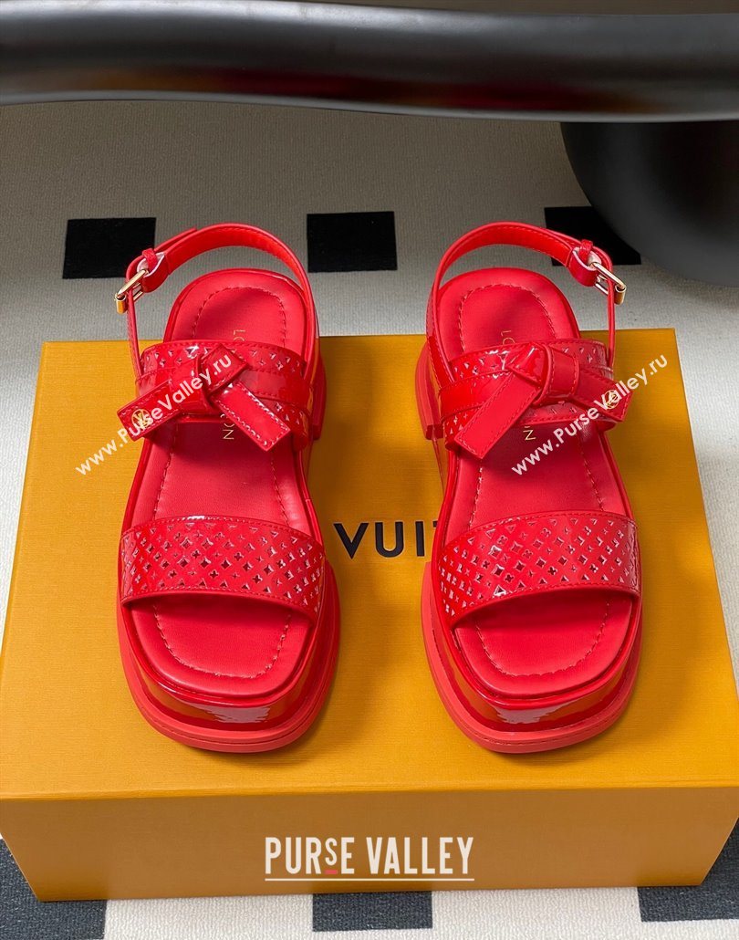 Louis Vuitton Maya Platform Comfort Sandals 5cm in Perforated Patent Leather with Bow Red 2025 (MD-250607073)