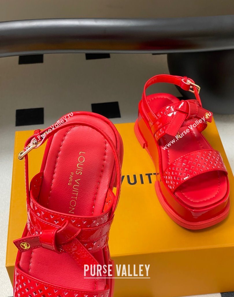 Louis Vuitton Maya Platform Comfort Sandals 5cm in Perforated Patent Leather with Bow Red 2025 (MD-250607073)
