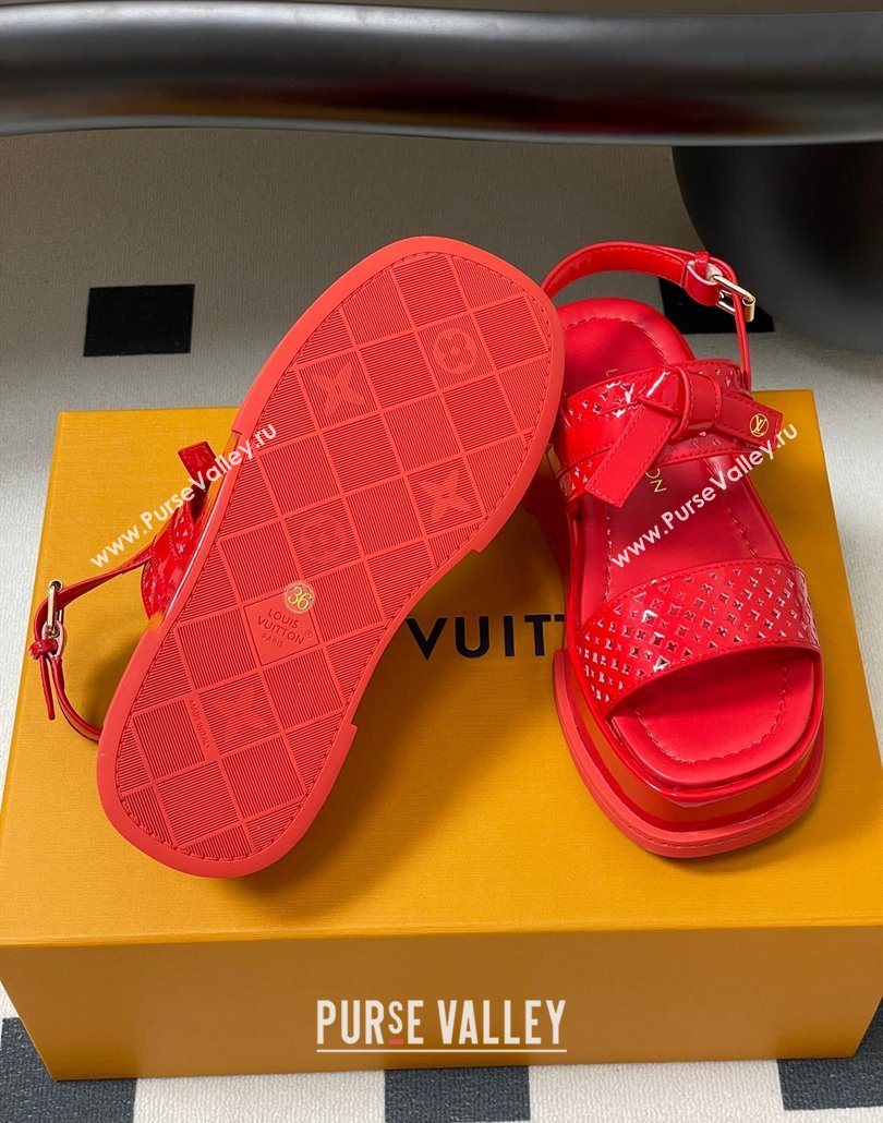 Louis Vuitton Maya Platform Comfort Sandals 5cm in Perforated Patent Leather with Bow Red 2025 (MD-250607073)