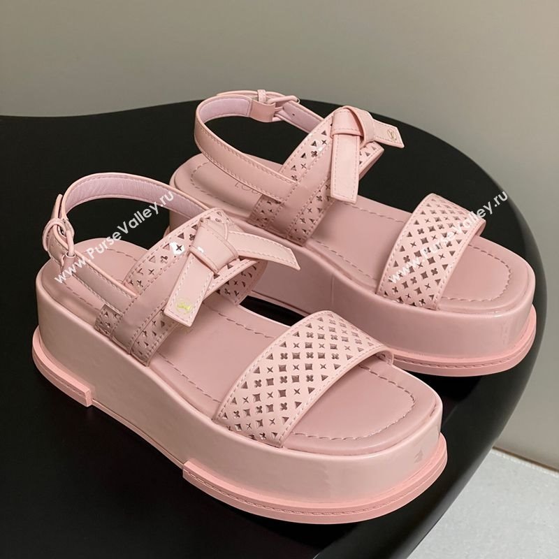 Louis Vuitton Maya Platform Comfort Sandals 5cm in Perforated Patent Leather with Bow Light Pink 2025 (MD-250607074)