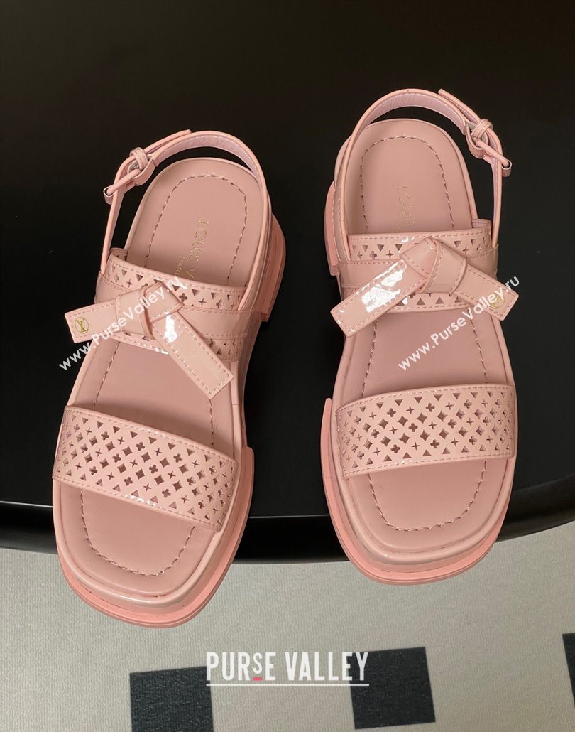 Louis Vuitton Maya Platform Comfort Sandals 5cm in Perforated Patent Leather with Bow Light Pink 2025 (MD-250607074)