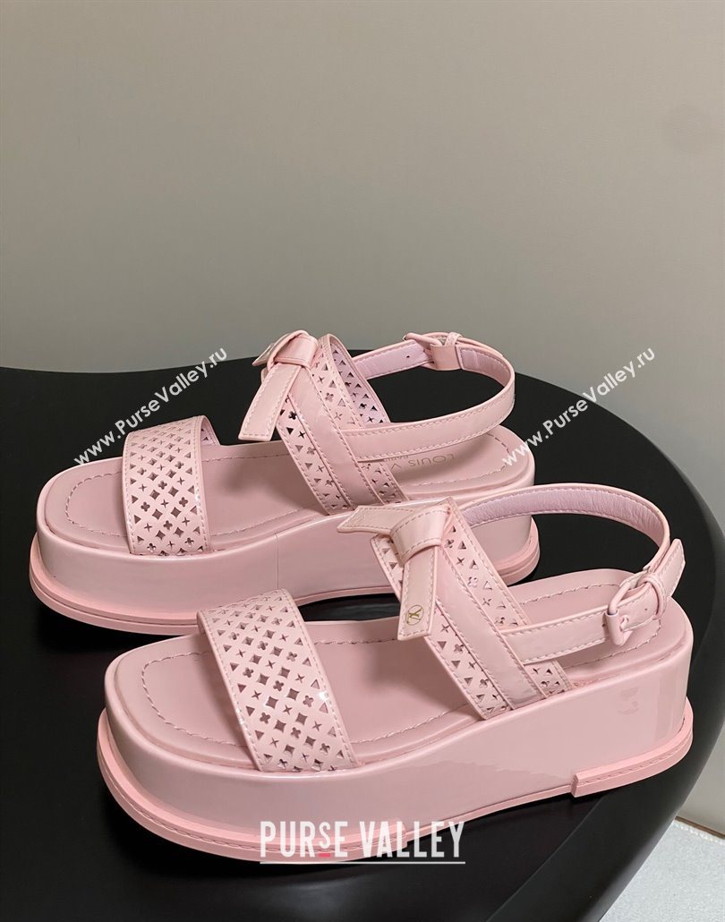 Louis Vuitton Maya Platform Comfort Sandals 5cm in Perforated Patent Leather with Bow Light Pink 2025 (MD-250607074)