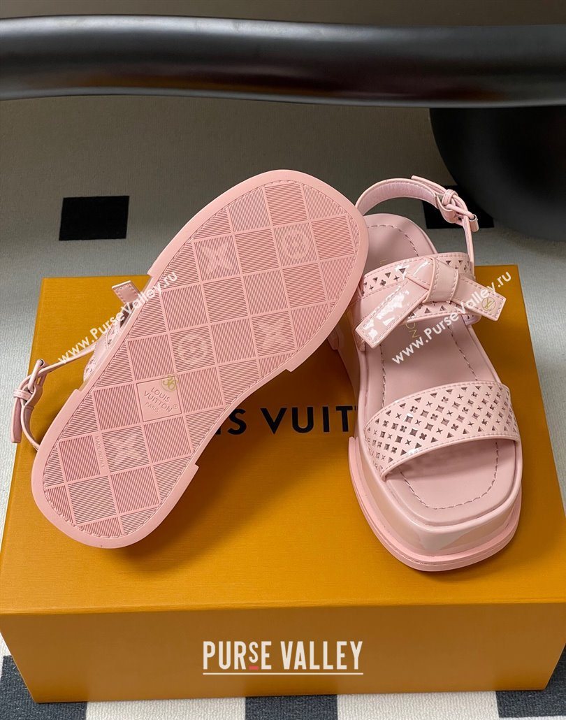 Louis Vuitton Maya Platform Comfort Sandals 5cm in Perforated Patent Leather with Bow Light Pink 2025 (MD-250607074)