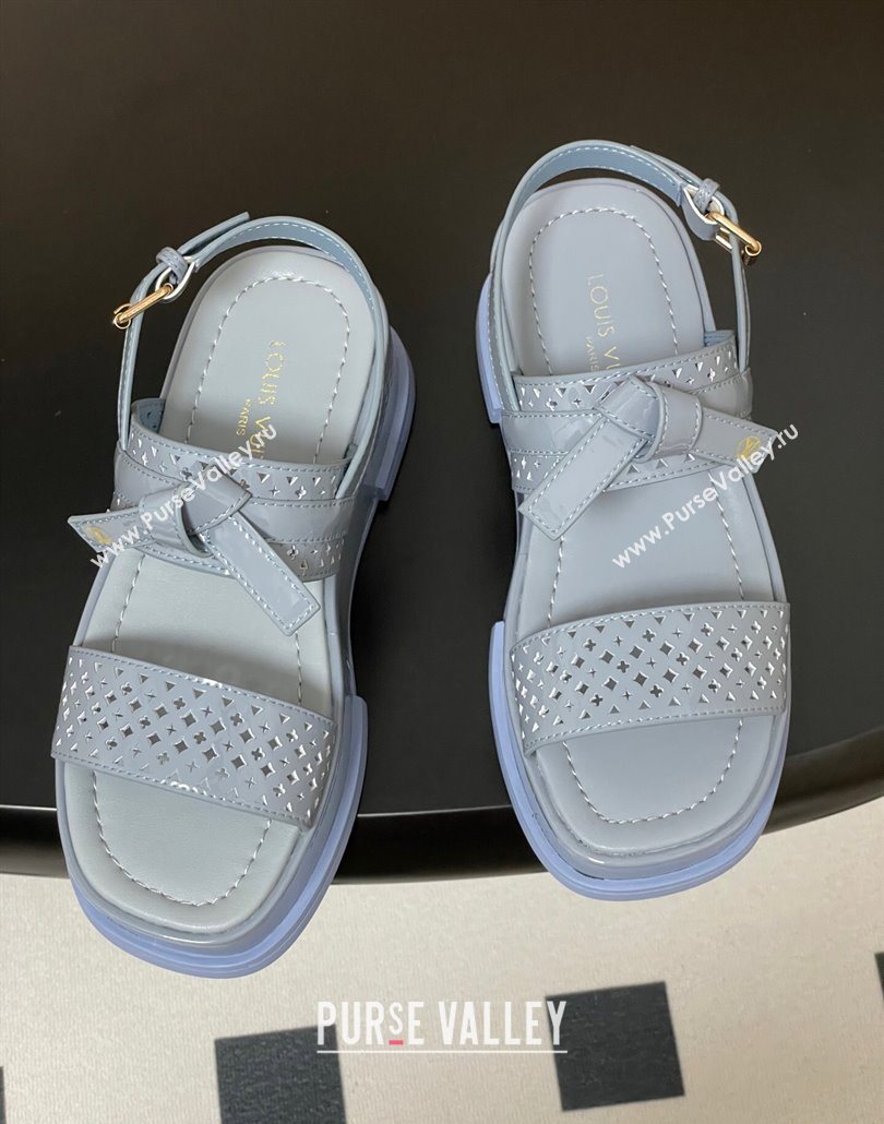 Louis Vuitton Maya Platform Comfort Sandals 5cm in Perforated Patent Leather with Bow Light Blue 2025 (MD-250607075)