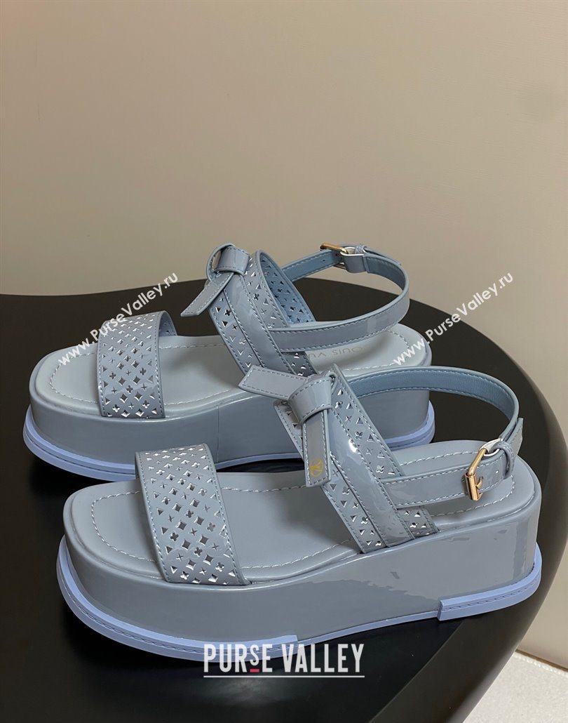 Louis Vuitton Maya Platform Comfort Sandals 5cm in Perforated Patent Leather with Bow Light Blue 2025 (MD-250607075)