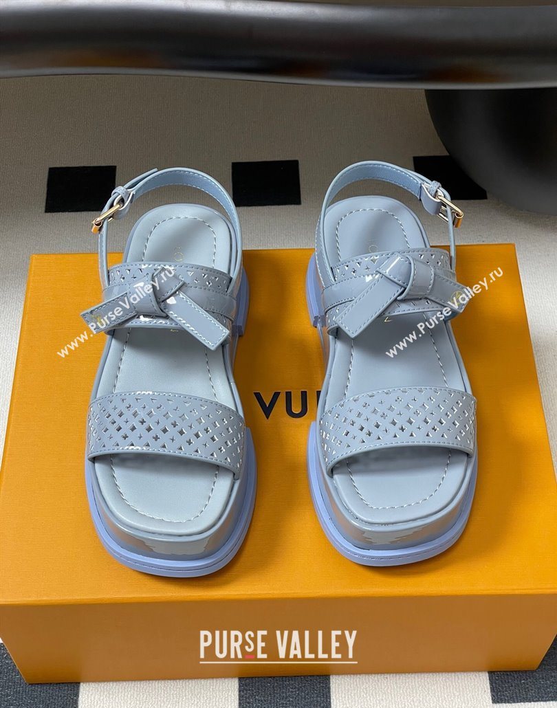 Louis Vuitton Maya Platform Comfort Sandals 5cm in Perforated Patent Leather with Bow Light Blue 2025 (MD-250607075)