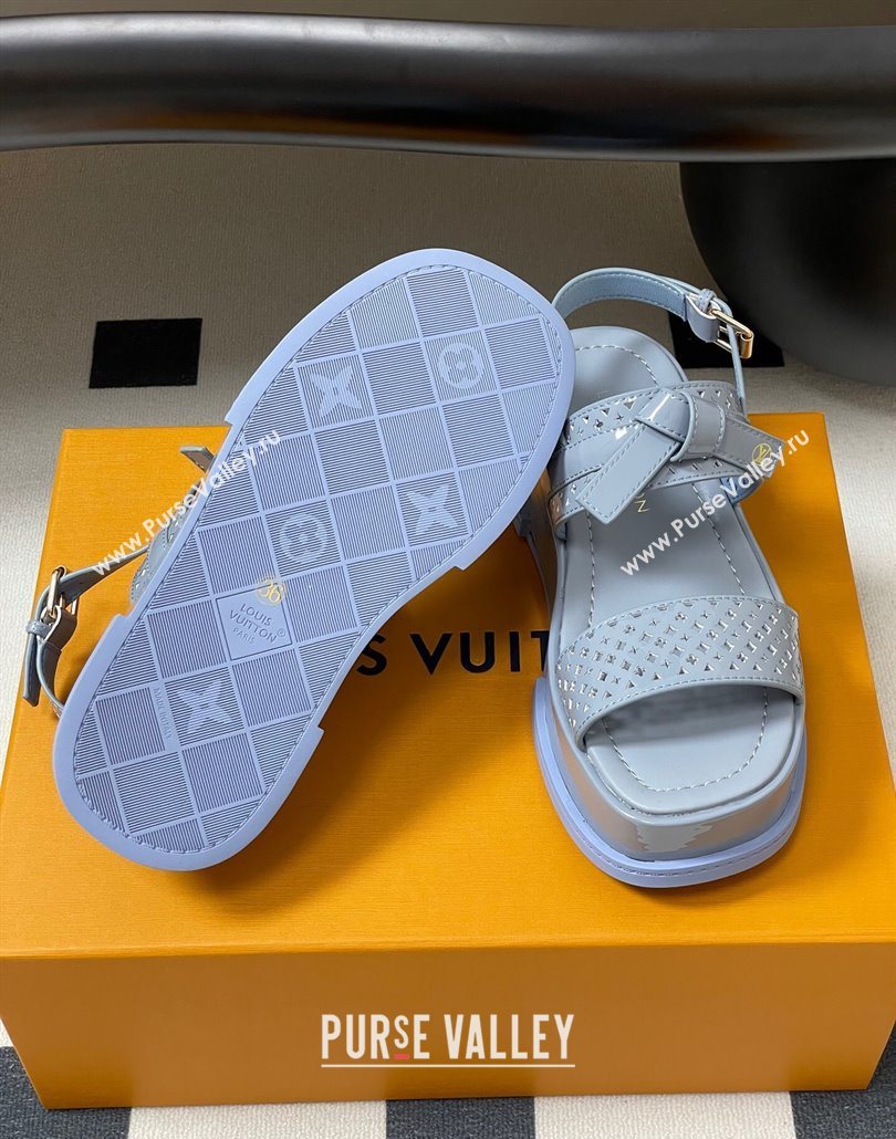 Louis Vuitton Maya Platform Comfort Sandals 5cm in Perforated Patent Leather with Bow Light Blue 2025 (MD-250607075)