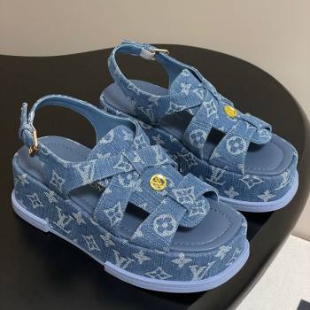 Louis Vuitton Maya Flatform Sandals 5cm in Monogram Denim Blue 2025 1ACYJL (MD-250607059)