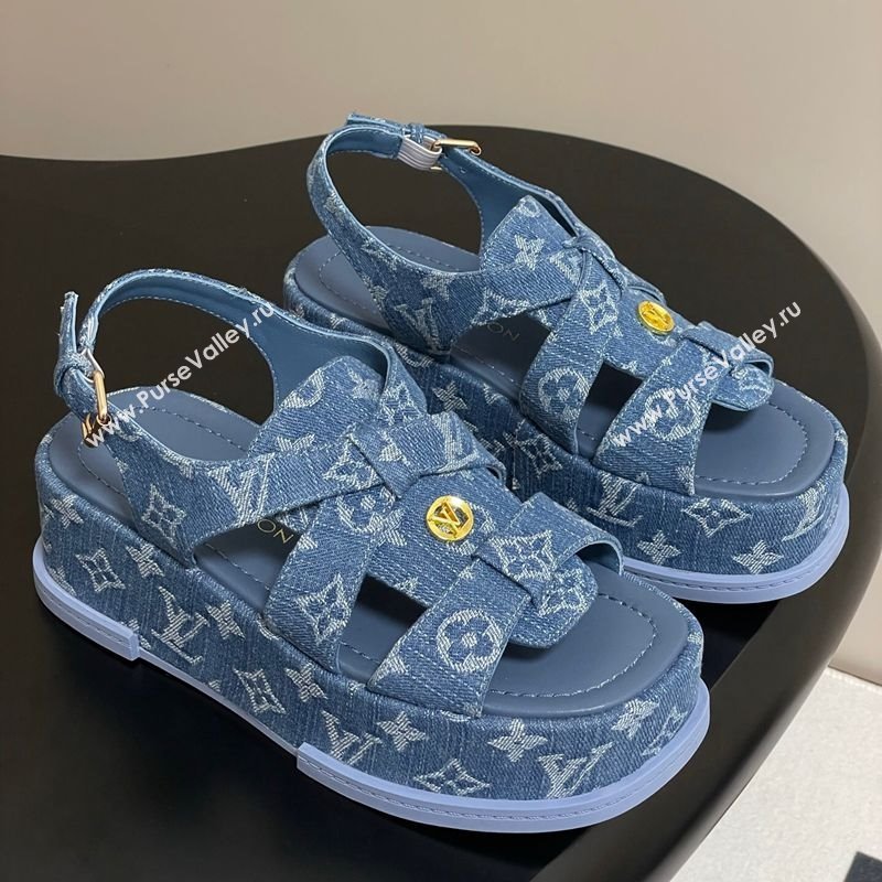 Louis Vuitton Maya Flatform Sandals 5cm in Monogram Denim Blue 2025 1ACYJL (MD-250607059)
