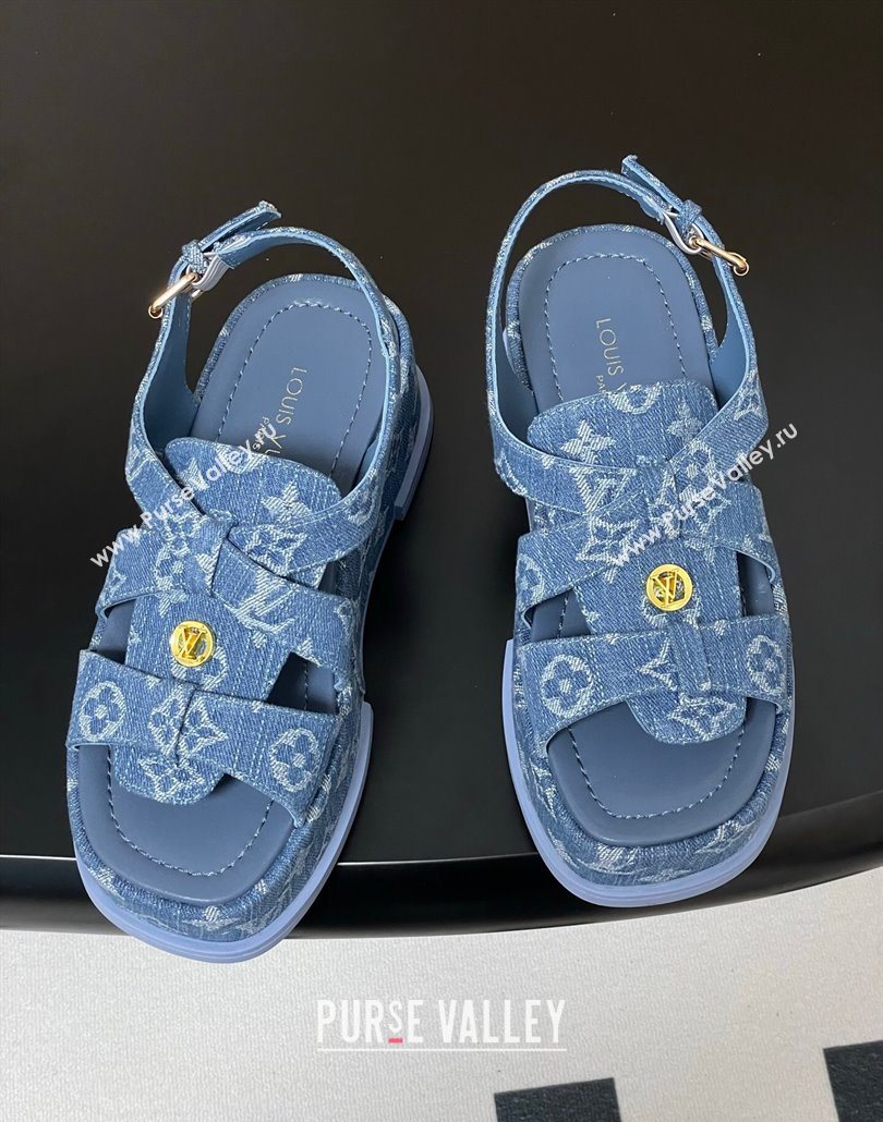 Louis Vuitton Maya Flatform Sandals 5cm in Monogram Denim Blue 2025 1ACYJL (MD-250607059)