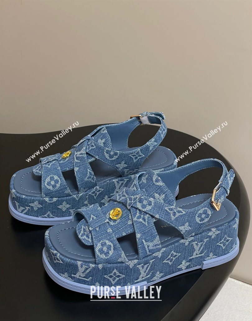 Louis Vuitton Maya Flatform Sandals 5cm in Monogram Denim Blue 2025 1ACYJL (MD-250607059)