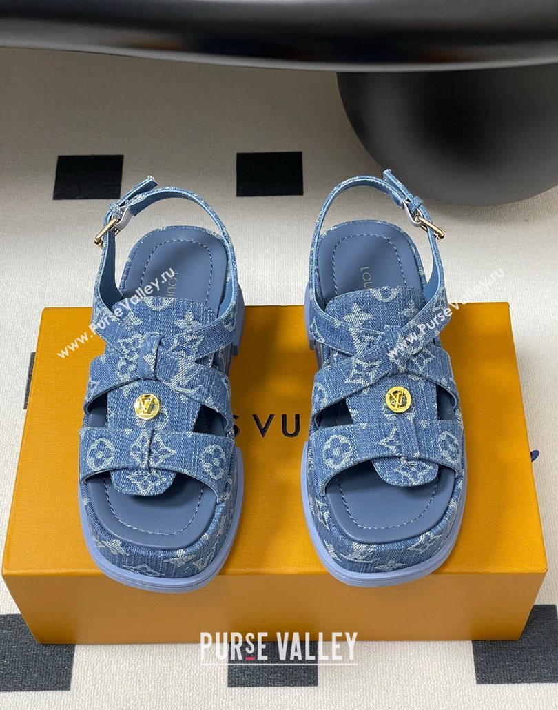 Louis Vuitton Maya Flatform Sandals 5cm in Monogram Denim Blue 2025 1ACYJL (MD-250607059)