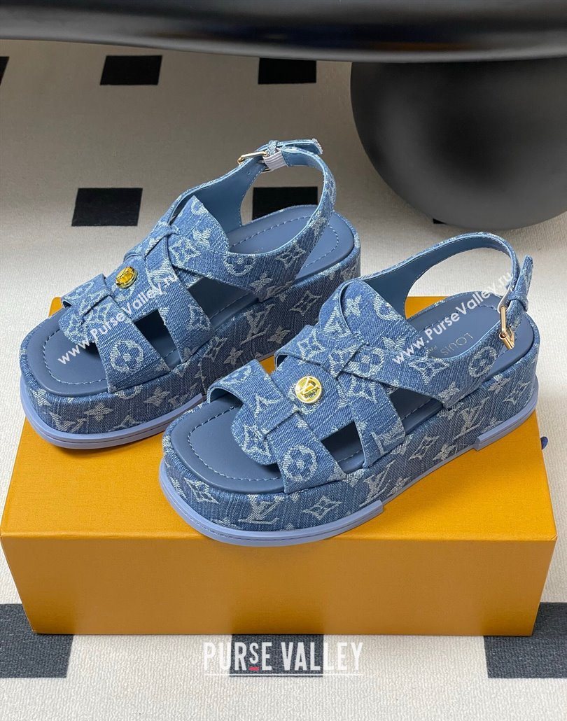 Louis Vuitton Maya Flatform Sandals 5cm in Monogram Denim Blue 2025 1ACYJL (MD-250607059)