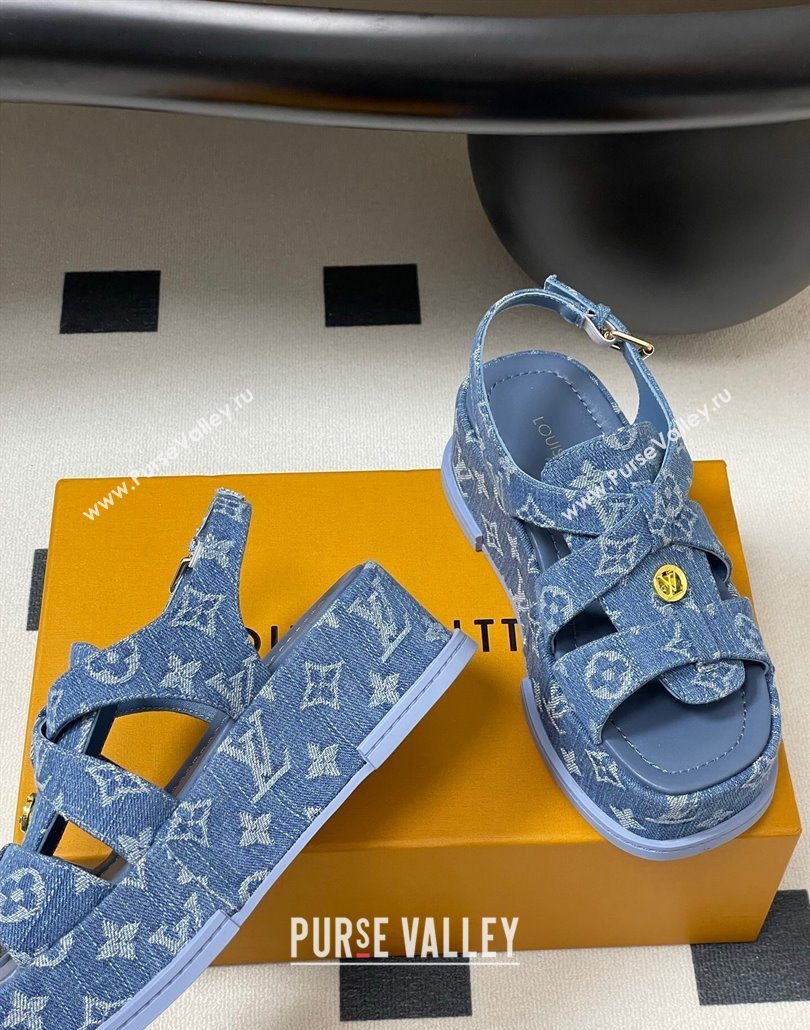 Louis Vuitton Maya Flatform Sandals 5cm in Monogram Denim Blue 2025 1ACYJL (MD-250607059)