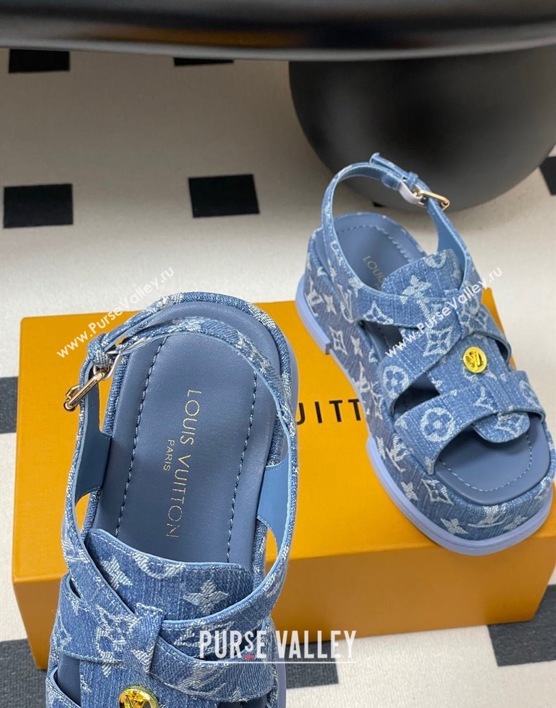 Louis Vuitton Maya Flatform Sandals 5cm in Monogram Denim Blue 2025 1ACYJL (MD-250607059)