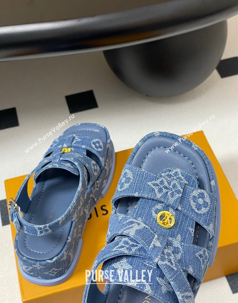 Louis Vuitton Maya Flatform Sandals 5cm in Monogram Denim Blue 2025 1ACYJL (MD-250607059)