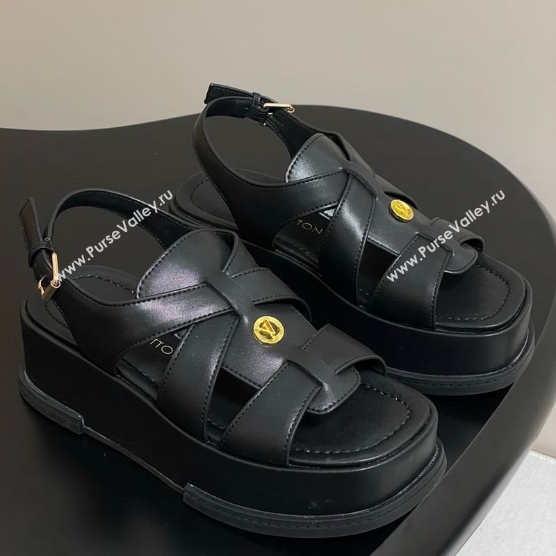 Louis Vuitton Maya Flatform Sandals 5cm in Calf Leather Black 2025 1ACYJL (MD-250607062)