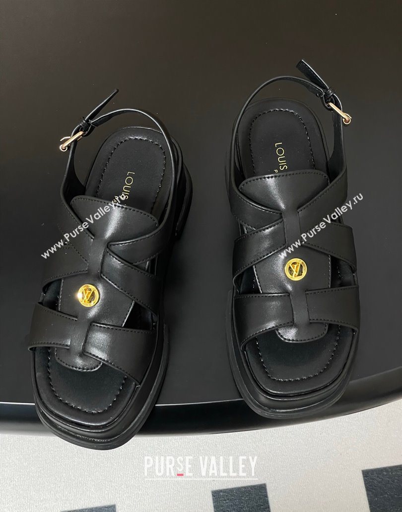 Louis Vuitton Maya Flatform Sandals 5cm in Calf Leather Black 2025 1ACYJL (MD-250607062)