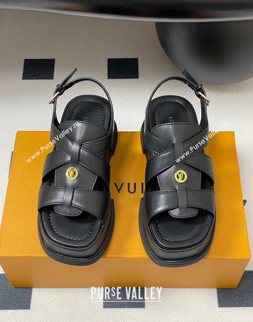 Louis Vuitton Maya Flatform Sandals 5cm in Calf Leather Black 2025 1ACYJL (MD-250607062)