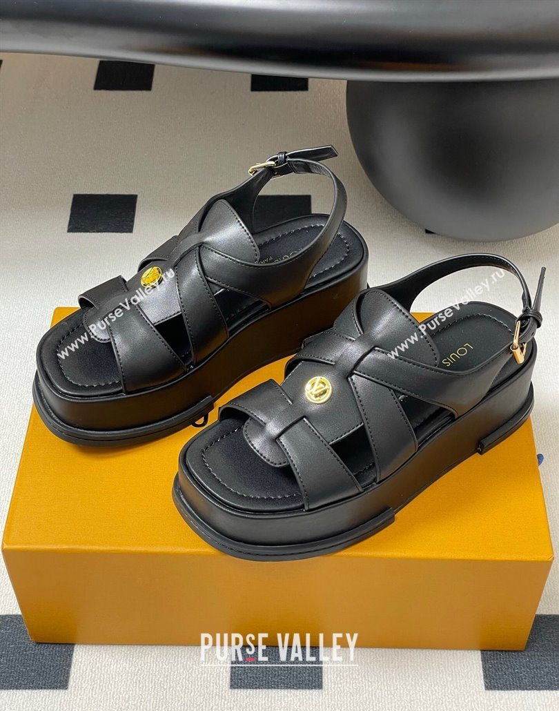 Louis Vuitton Maya Flatform Sandals 5cm in Calf Leather Black 2025 1ACYJL (MD-250607062)